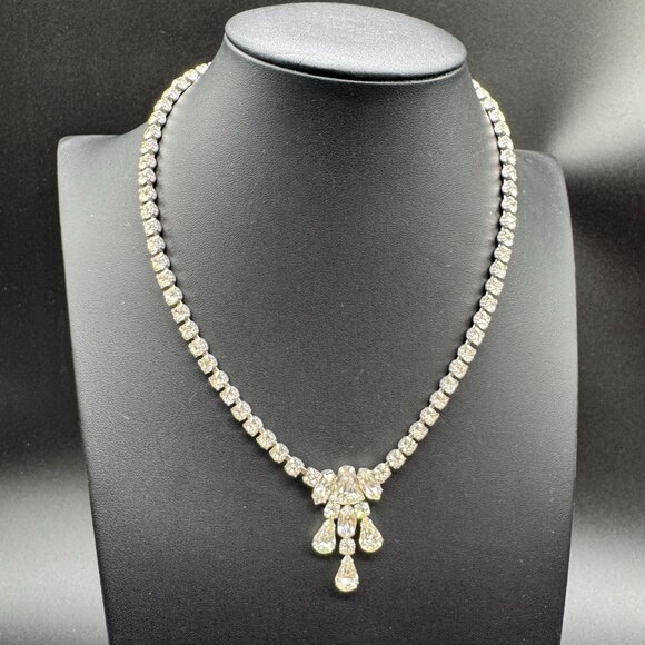 Vintage Statement Necklace Clear Rhinestones - Picture 4 of 8